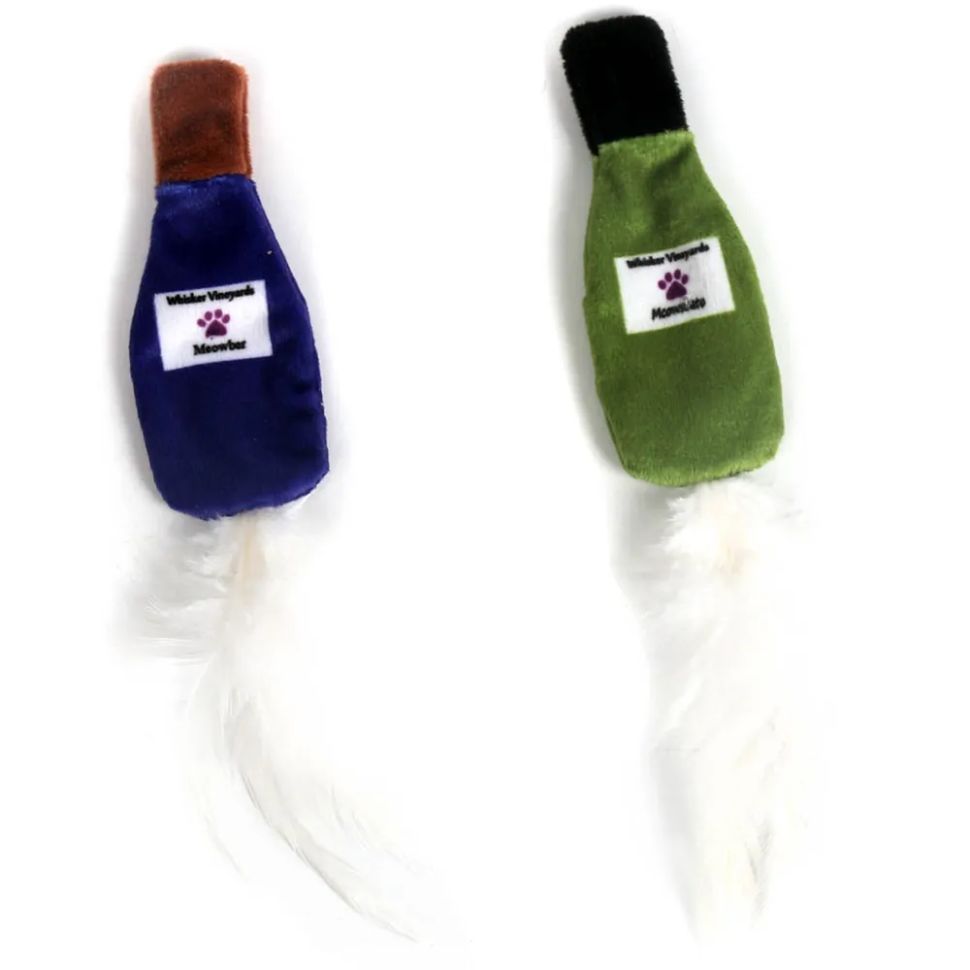 Petpark: игрушка 2 бутылочки с перьями, разноцветные, для кошек, 19 см