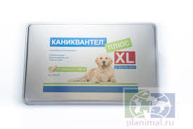 Каниквантел плюс XL, антигельминтик для борьбы с нематодами, цестодами, трематодами собак, 1 таб. на 20 кг массы, 60 табл./уп., цена за 1 табл. 