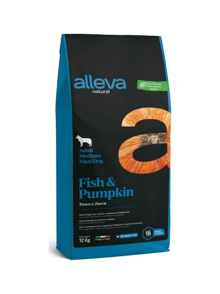 Alleva: Натурал, корм для взрослых собак, с рыбой и тыквой, Медиум/Макси, 12 кг