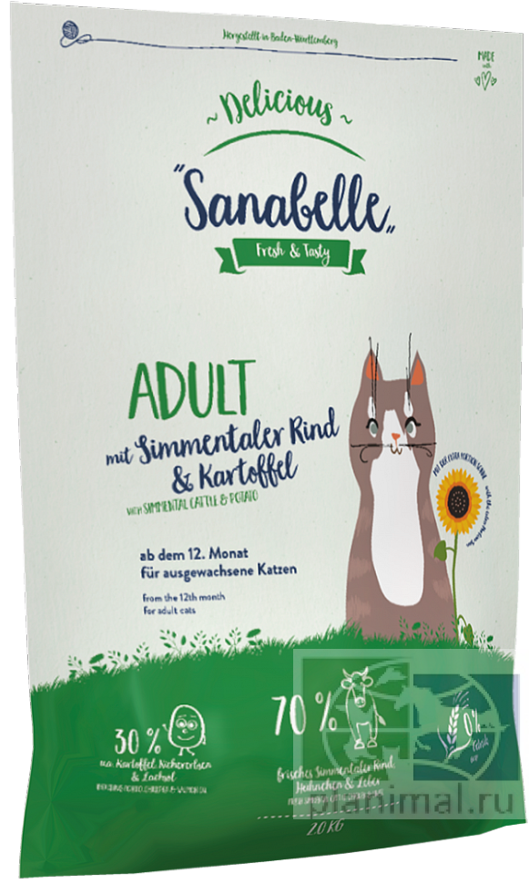 Sanabelle Delicious Adult Simmental Cattle & Potato с мясом бычков симментальской породы и картофелем сухой корм для кошек 2 кг