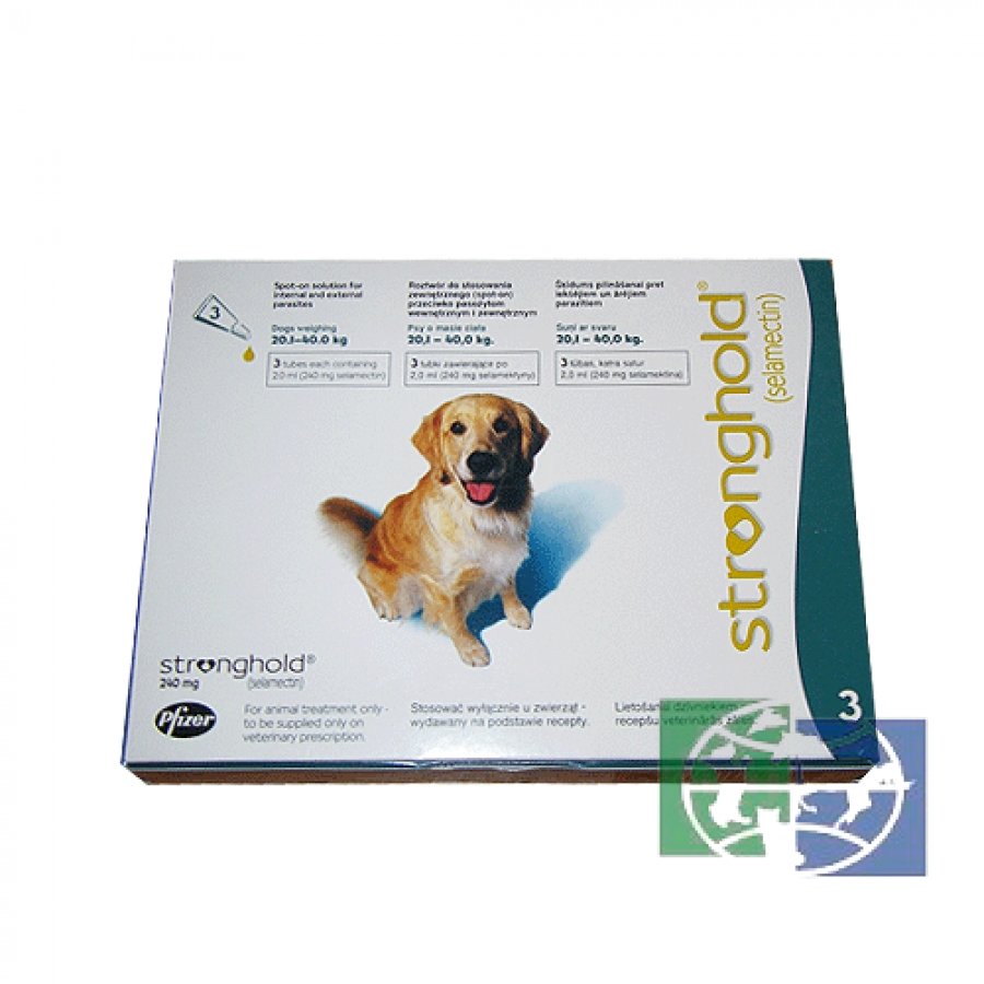 Zoetis: Стронгхолд 240 мг для собак массой от 20,1 до 40 кг, уп. 3 пипетки по 2 мл, цена за 1 пип.
