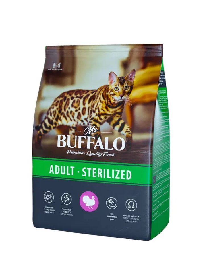 Mr. Buffalo Sterilized корм с индейкой для стерилизованных кошек, 1,8 кг