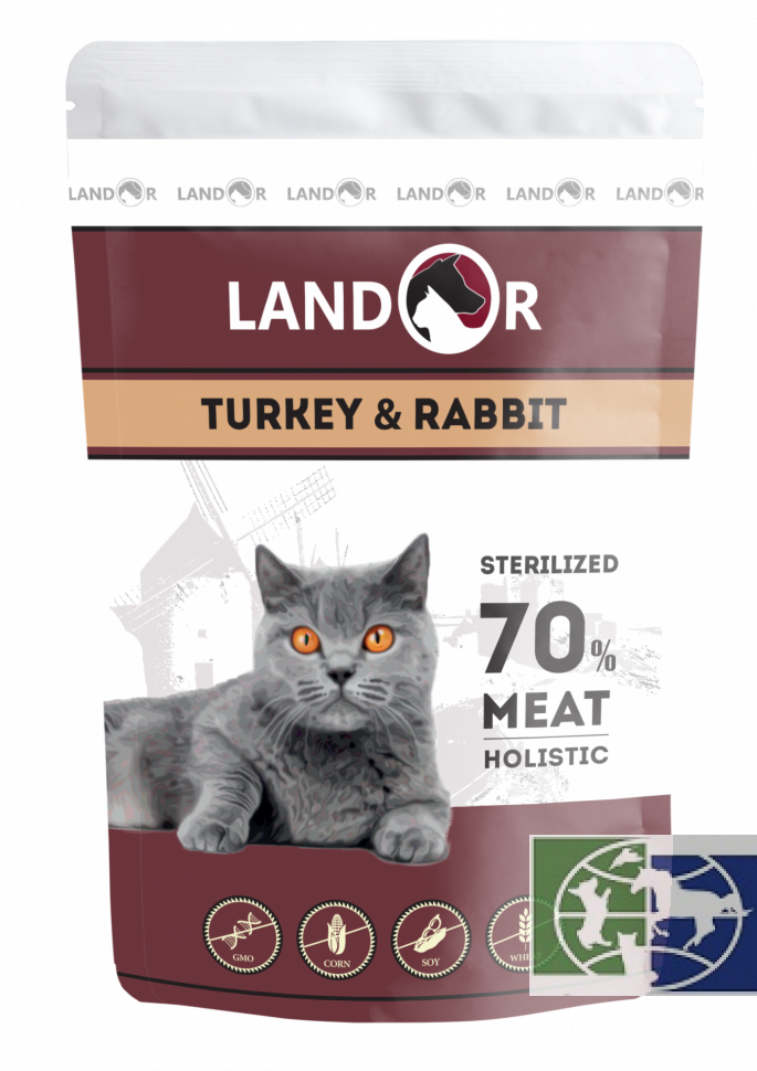 Консервы Landor Cat индейка с кроликом для стерилизованных кошек, 85 гр.
