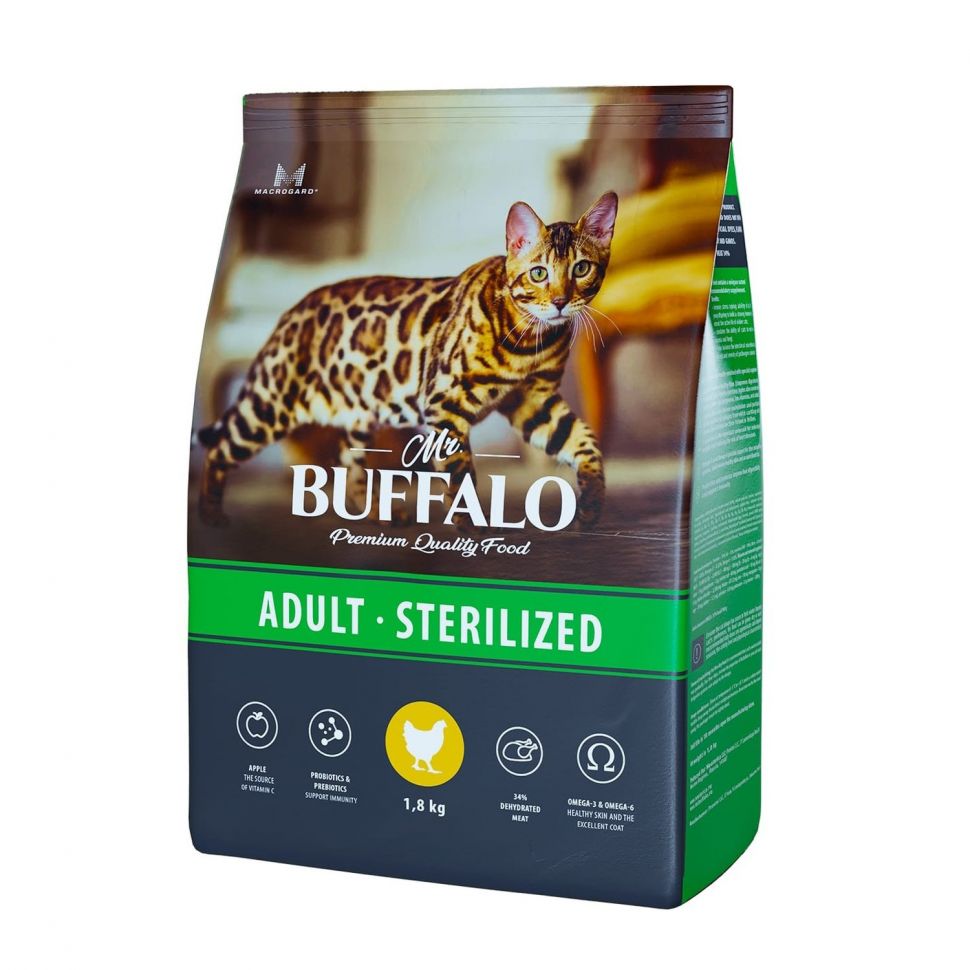 Mr. Buffalo Sterilized корм с курицей для стерилизованных кошек, 1,8 кг