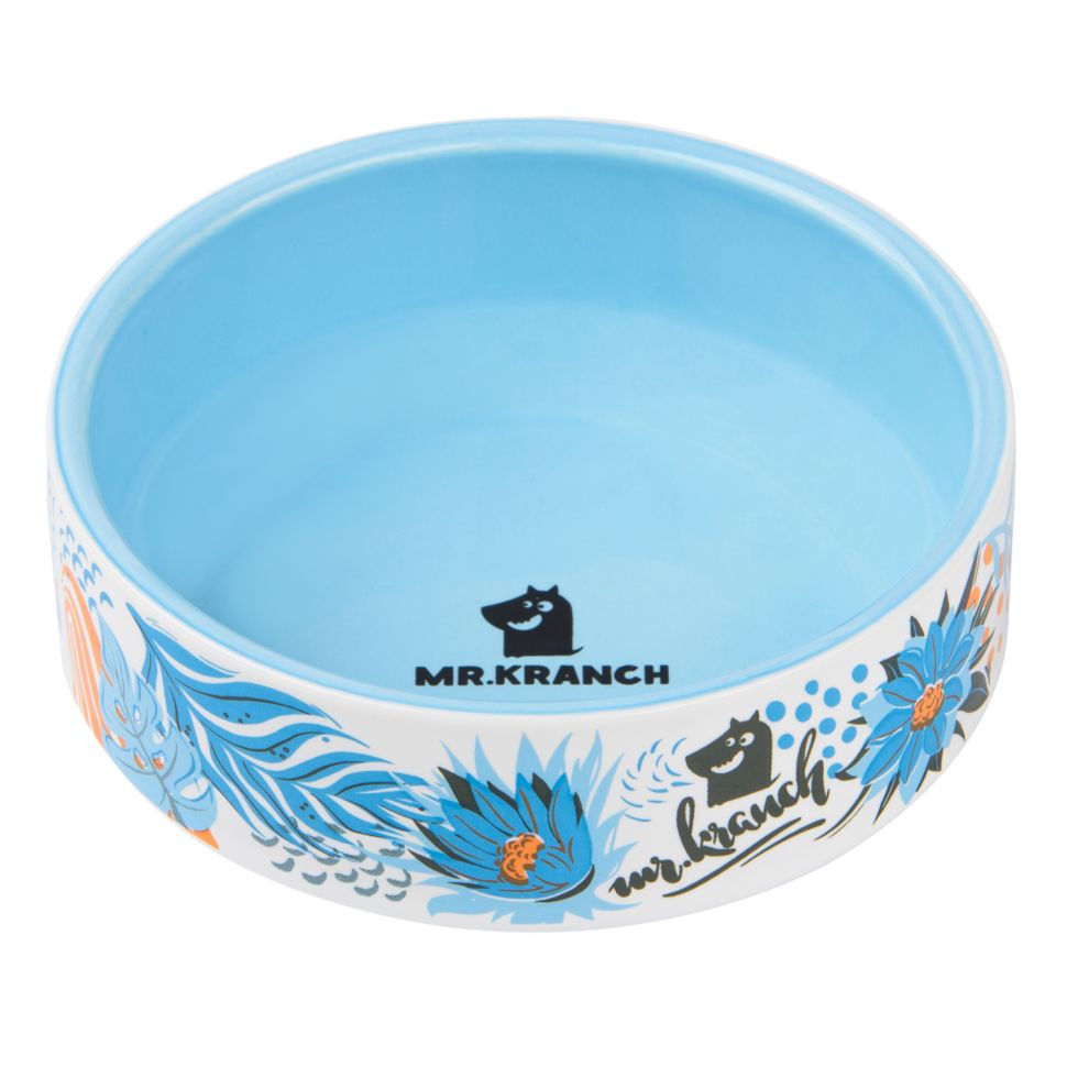 Миска Mr.Kranch для собак и кошек из фарфора "Тропики", 350мл, голубая