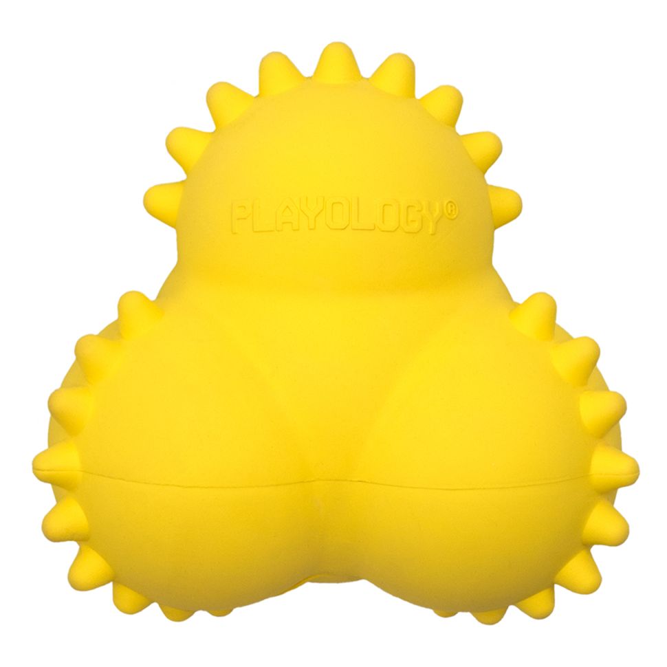 Playology дентальный жевательный тройной мяч SQUEAKY BOUNCE BALL для щенков 4-8 месяцев, с ароматом курицы, цвет желтый