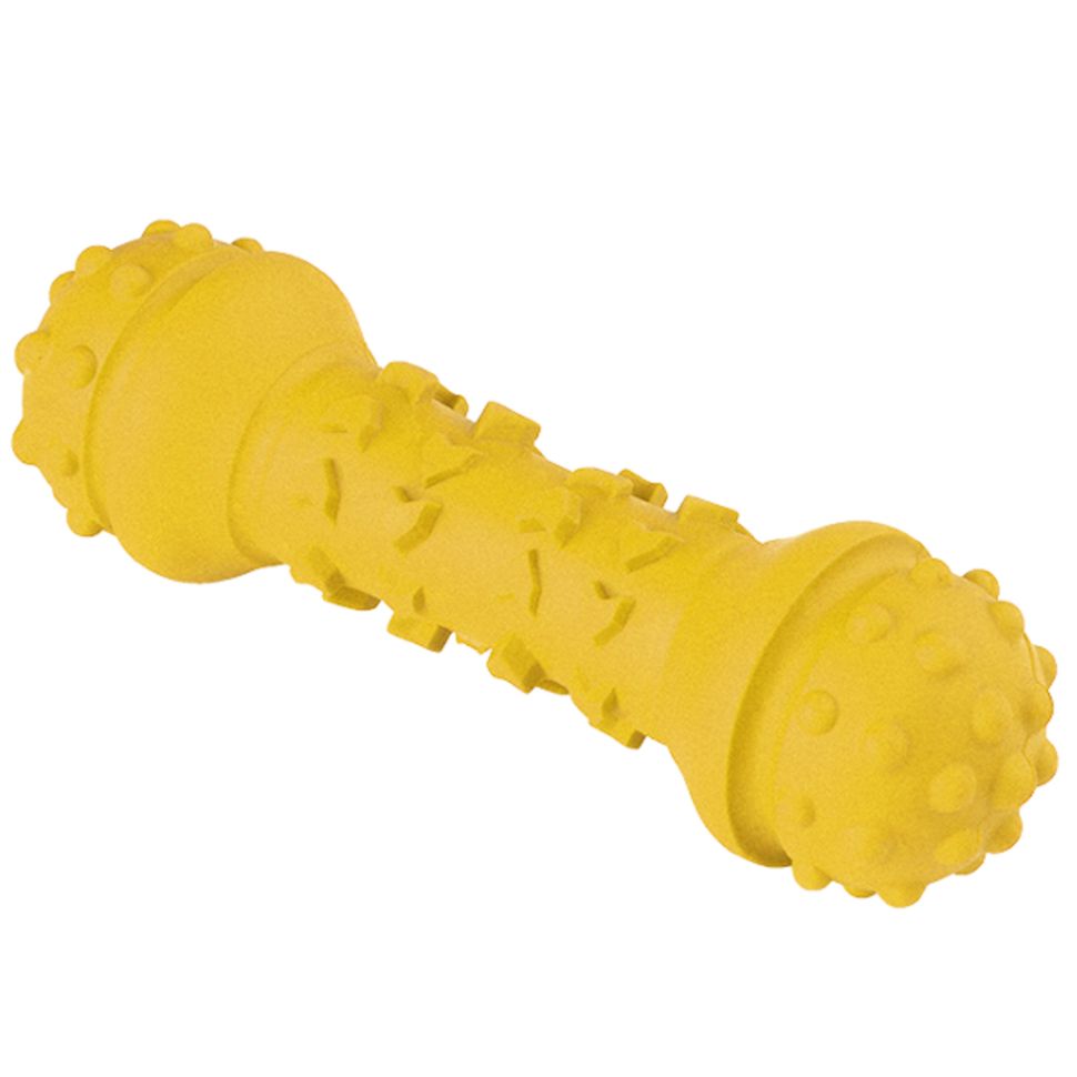 Mr.Kranch: Игрушка, Гантель дентальная, желтая, с ароматом сливок, для собак, 18 см