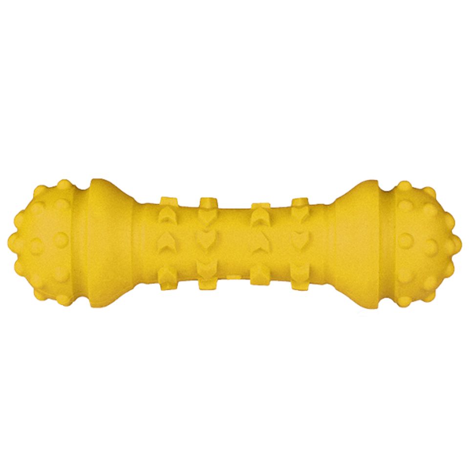 Mr.Kranch: Игрушка, Гантель дентальная, желтая, с ароматом сливок, для собак, 18 см