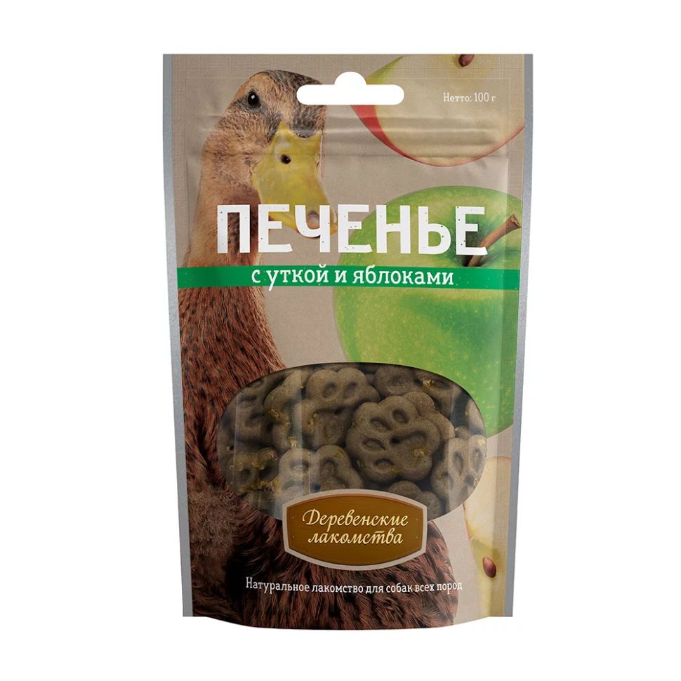 Деревенские Лакомства: Печенье с уткой и яблоками, 100 гр