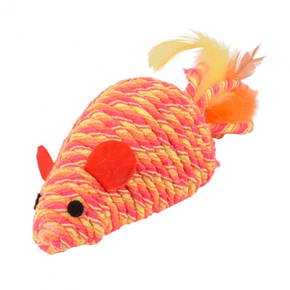 Flamingo:  Мышки Биби, игрушка для кошек, оранжевая, веревка, дребежжит, с лентами и перьями