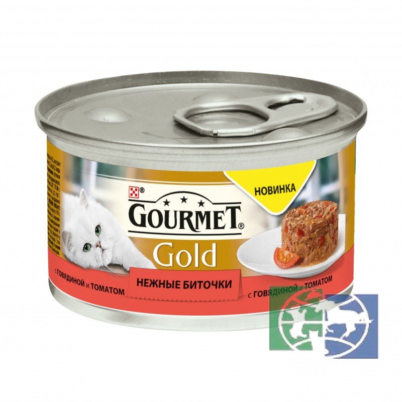 Консервы для кошек Purina Gourmet Gold Нежные биточки, говядина с томатами, банка, 85 гр.