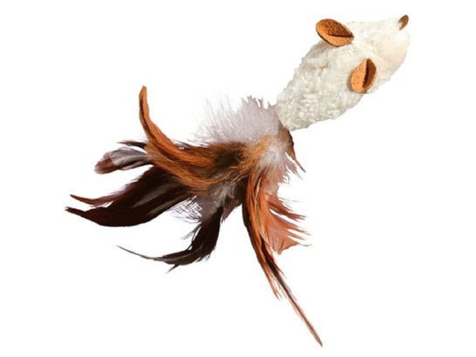 Kong игрушка для кошек "Мышь полевка, с перьями" кошачья мята