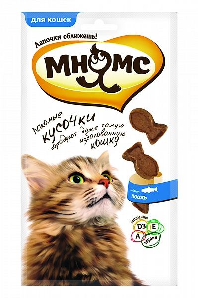Мнямс лакомые кусочки для кошек в форме рыбок со вкусом лосося 35 г