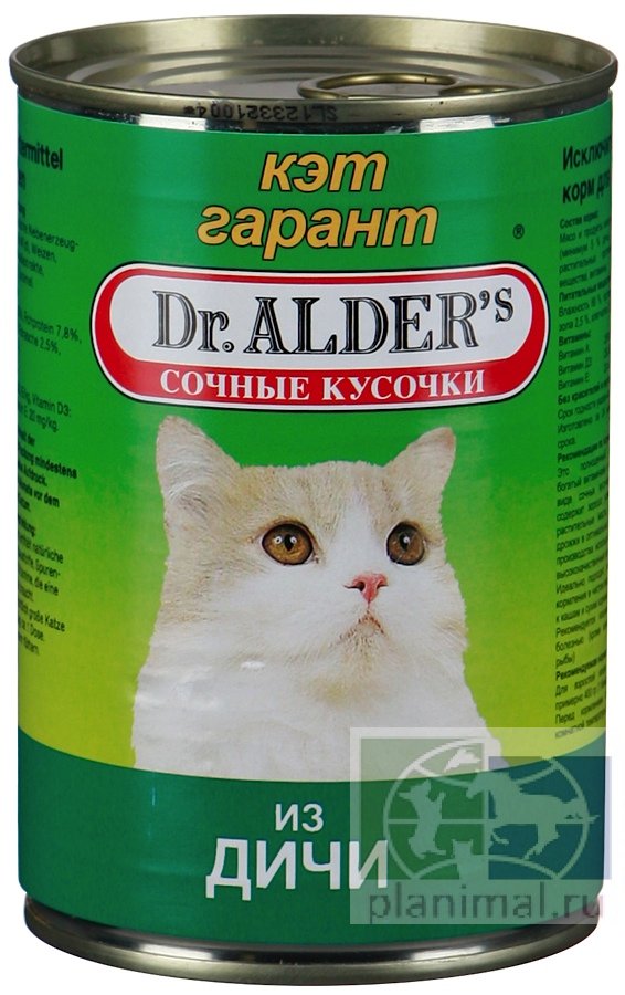 Dr. Alder's Kat Garant консервы д/кошек сочные кусочки из дичи в соусе, 415 гр.