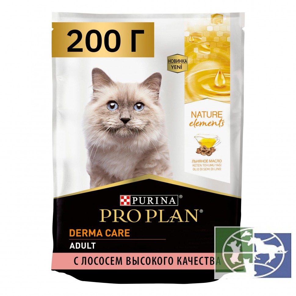 Pro Plan Nature Elements корм д/кошек кожа/шерсть с лососем и льняным маслом, 200 гр.