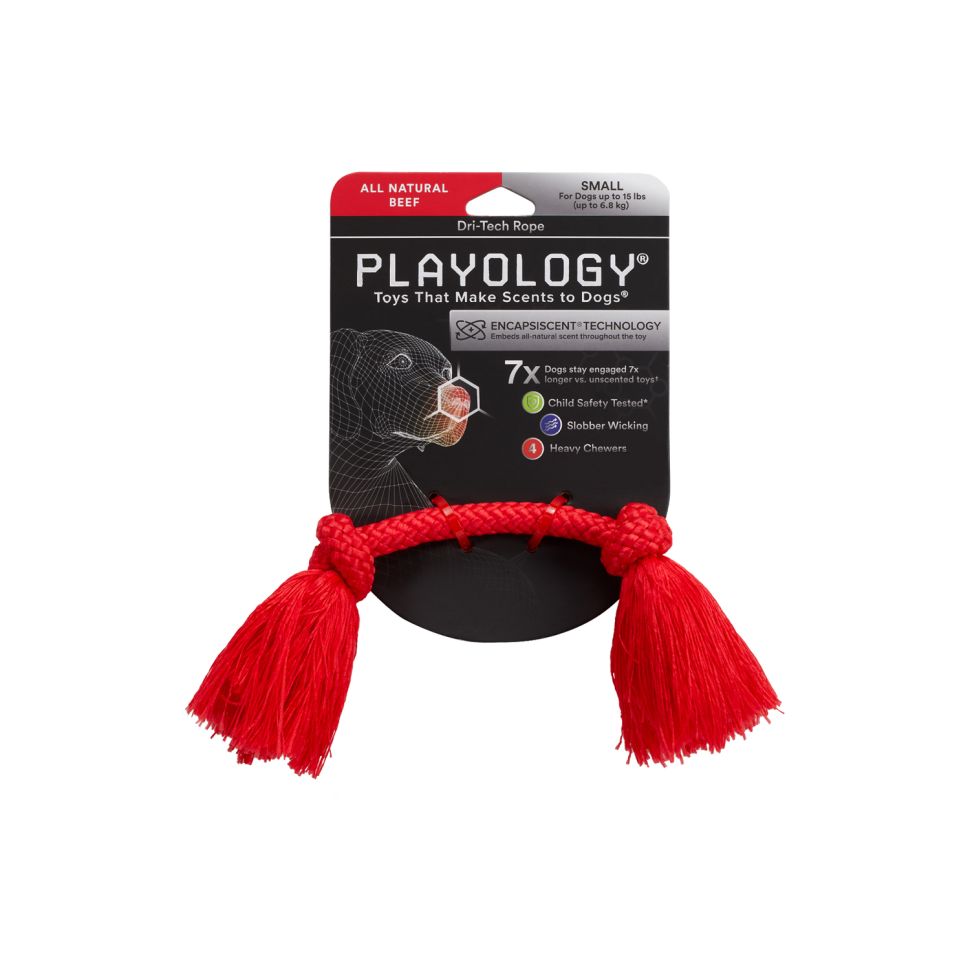 Playology жевательный канат DRI-TECH ROPE для собак мелких пород, с ароматом говядины, маленький, цвет красный