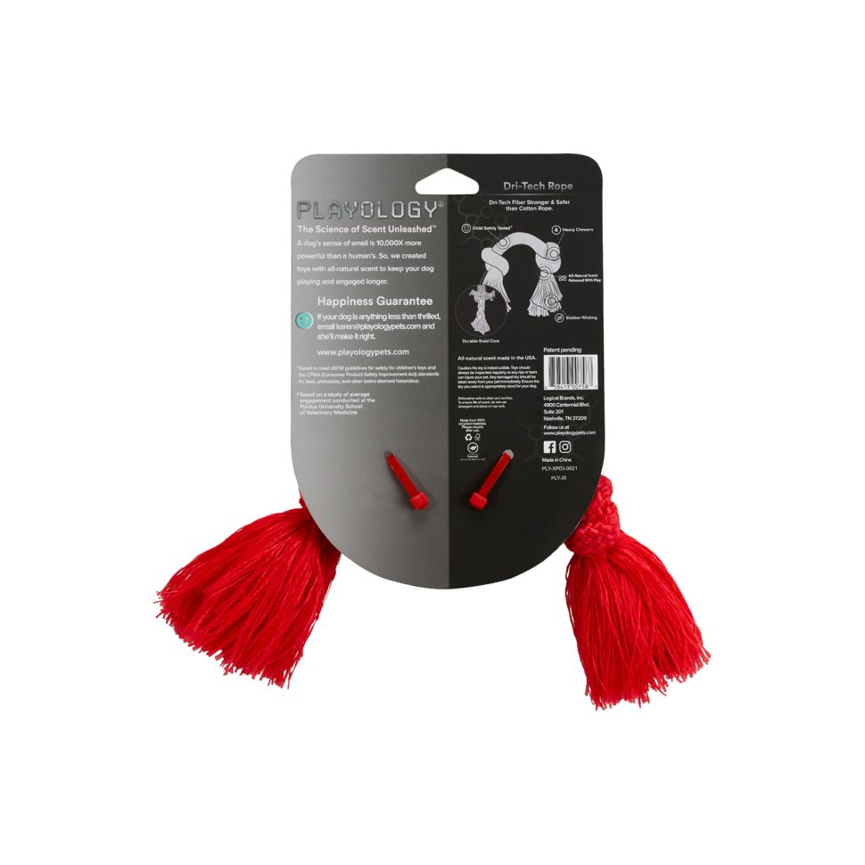 Playology жевательный канат DRI-TECH ROPE для собак мелких пород, с ароматом говядины, маленький, цвет красный