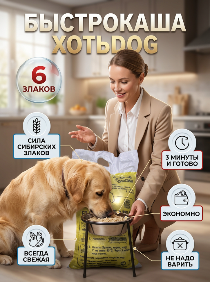 ХотьDog Быстрокаша для щенков и собак 32 - 40 л