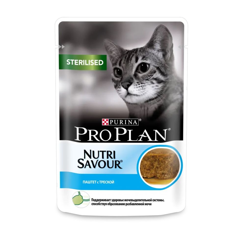 Pro Plan: консервированный корм, Треска в паштете, для стерилизованных кошек, 85 гр