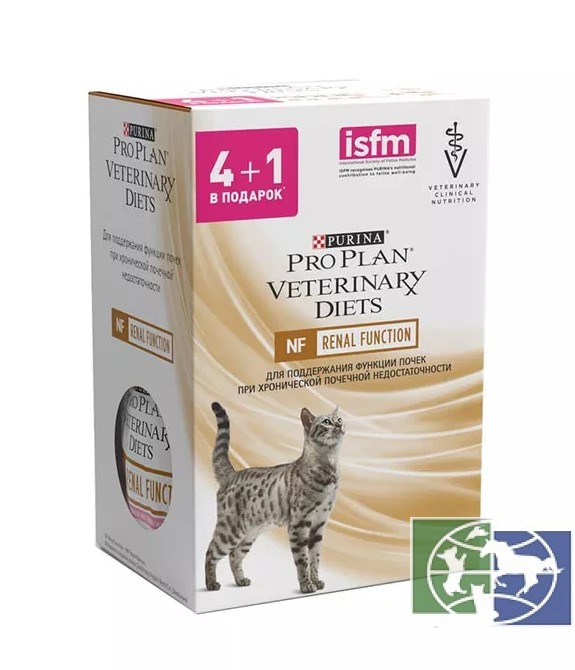 Purina Pro Plan Veterinary Diets NF Renal Function для взрослых кошек для поддержания функции почек при хронической почечной недостаточности, с курицей и с лососем, паучи 5* 85 гр.