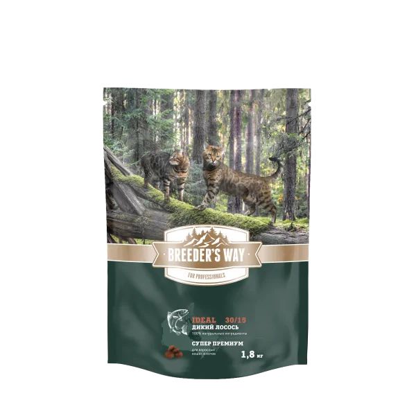 Zoogurman: BREEDER’S WAY IDEAL 30/15, Дикий Лосось, сухой корм для взрослых кошек, 1,8 кг