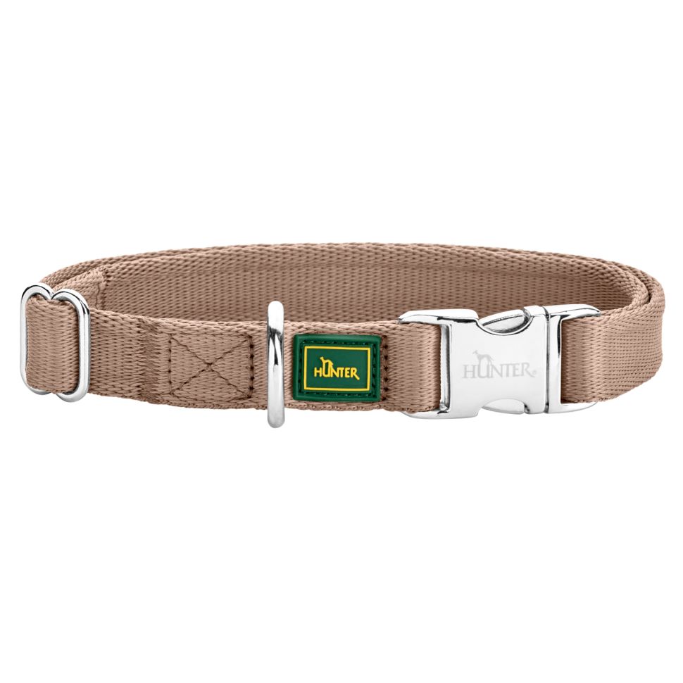 Hunter: ошейник для собак, ALU-Strong Inari S (30-45 см), нейлон, с металлической застежкой, бежевый