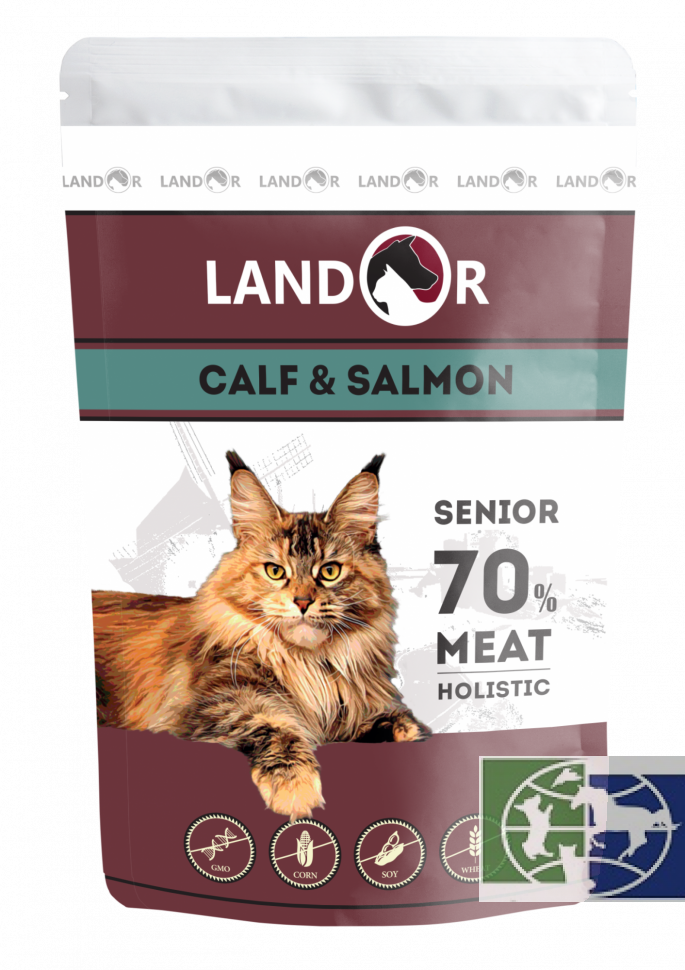 Консервы Landor Cat телятина с лососем для пожилых кошек, 85 гр.