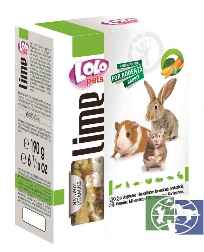 LoLo Pets Минеральный камень XL с овощами для грызунов и кролика, 190 гр.,  LO-71069