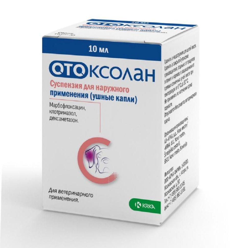 КРКА: Отоксолан, ушные капли для лечения отита бактериальной и грибковой этиологии у собак, 10 мл