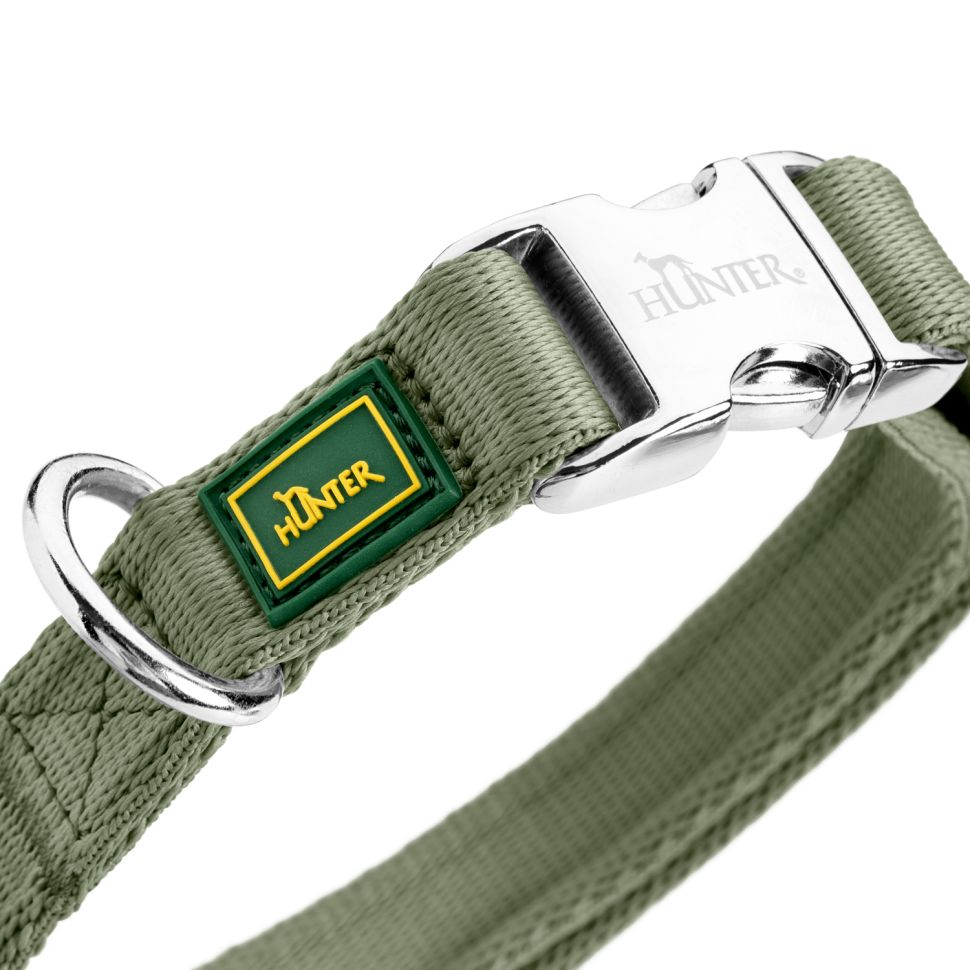 Hunter: ошейник для собак, ALU-Strong Inari S (30-45 см), нейлон, с металлической застежкой, оливковый