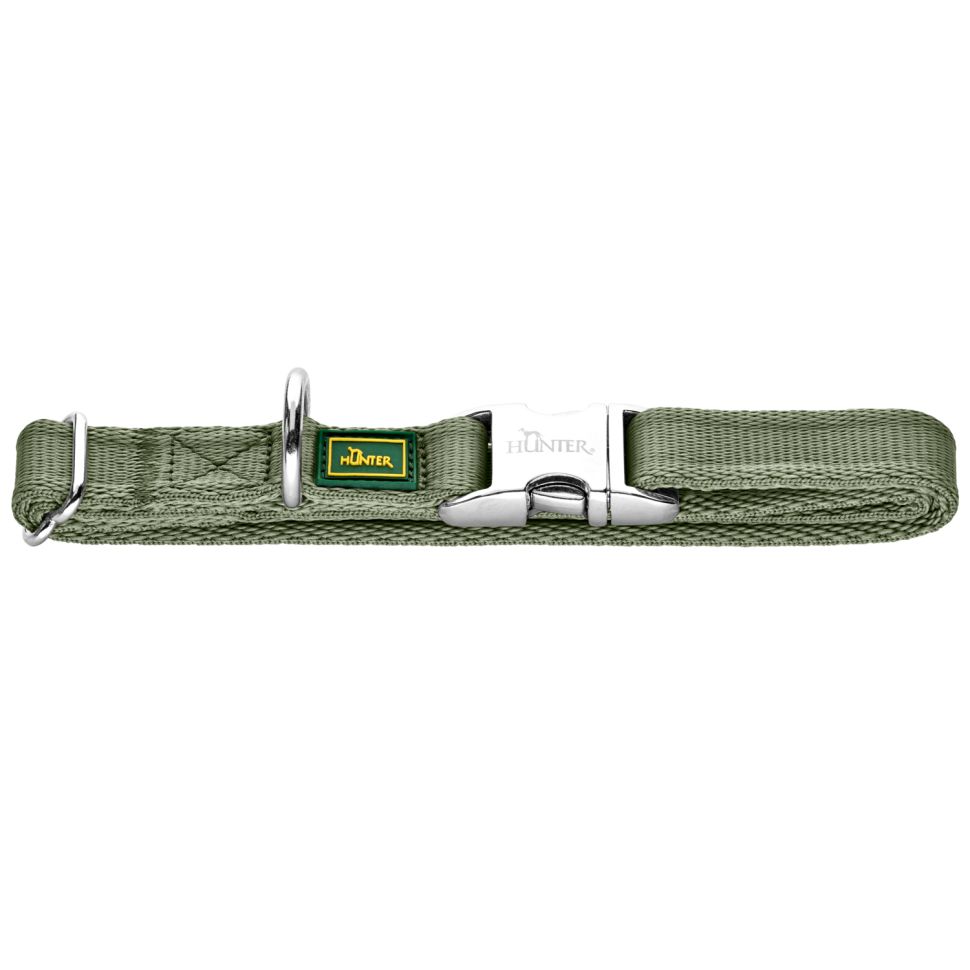 Hunter: ошейник для собак, ALU-Strong Inari S (30-45 см), нейлон, с металлической застежкой, оливковый