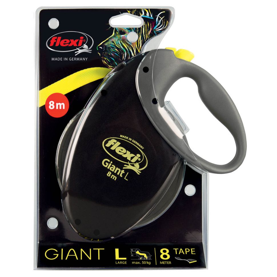 Flexi рулетка Giant Neon XL (от 50 кг) лента 8 м, светоотражающая, желтый неон