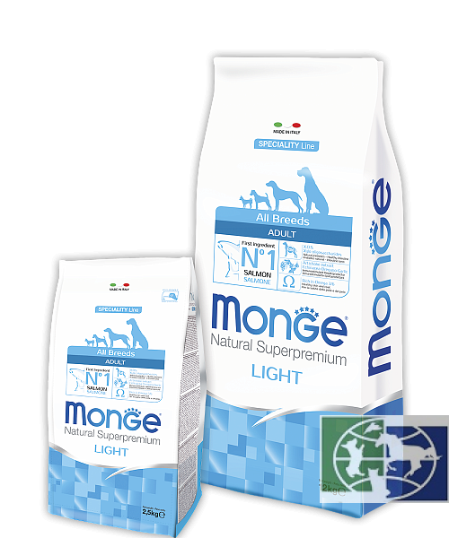 Monge Dog Speciality Light корм для собак всех пород низкокалорийный лосось с рисом 2,5 кг