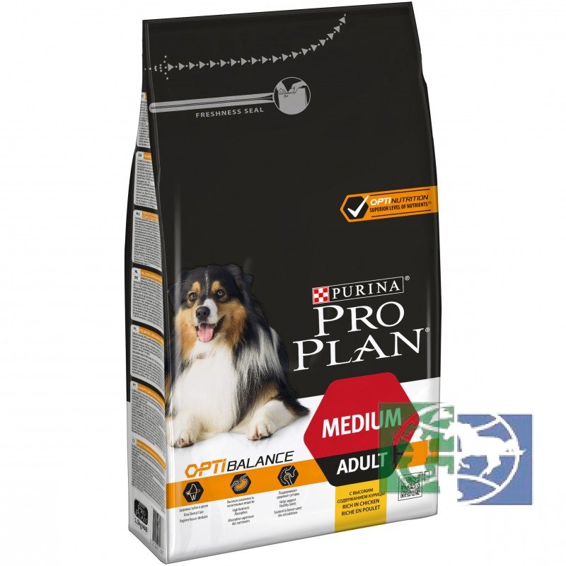Сухой корм Purina Pro Plan для взрослых собак средних пород, курица с рисом, 1,5 кг