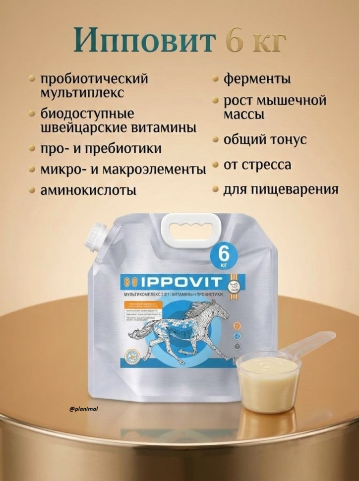 Пробио: Ипповит, пробиотический мультикомплекс с витаминами для лошадей, 5 л./6 кг
