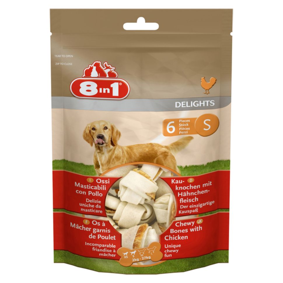 8in1: DELIGHTS S, косточки с куриным мясом, для мелких и средних собак, 11 см, 6 шт