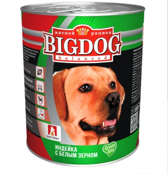 БигДог BigDog Grain line консервы для собак Индейка с белым зерном, 850 гр.