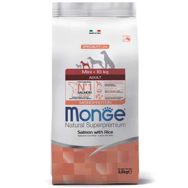 Monge: Dog Speciality Mini, корм для взрослых собак мелких пород, лосось с рисом, 2,5 кг