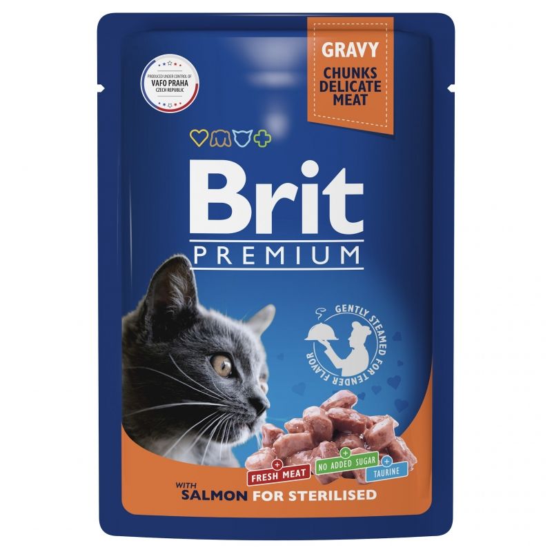 Brit: Premium, Пауч для взрослых стерилизованных кошек, Лосось в соусе, 85 гр.