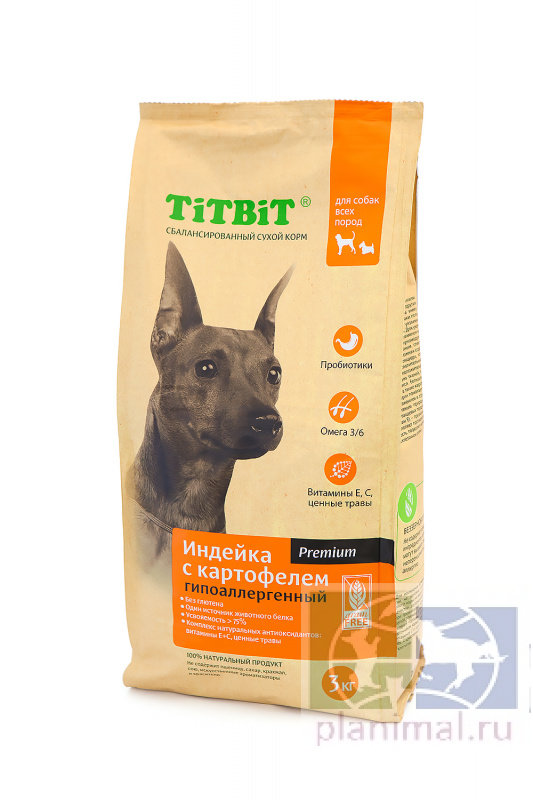 TITBIT корм сухой гипоаллергенный для собак всех пород Индейка с картофелем 13 кг