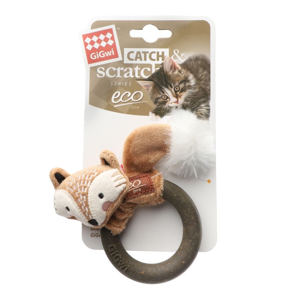 GiGwi Игрушка для кошек  Лисичка с кольцом из мататаби 11 см, серия CATCH & SCRATCH ECO, 85048