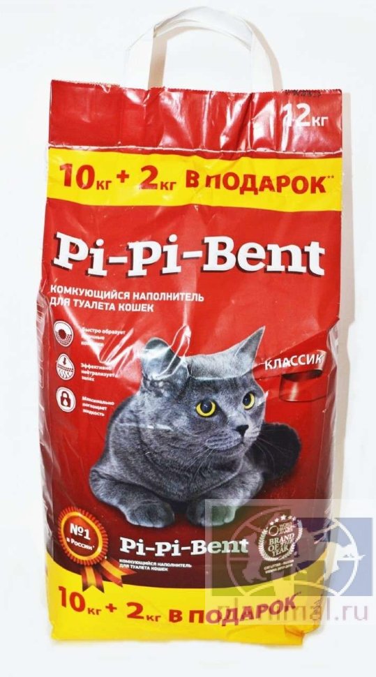 Pi-Pi-Bent 10 кг Классик (бумажный крафт-пакет) комкующийся наполнитель для кошек + 2 кг в подарок