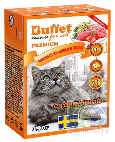Buffet корм для кошек мясные кусочки в желе с говядиной, 190 гр.