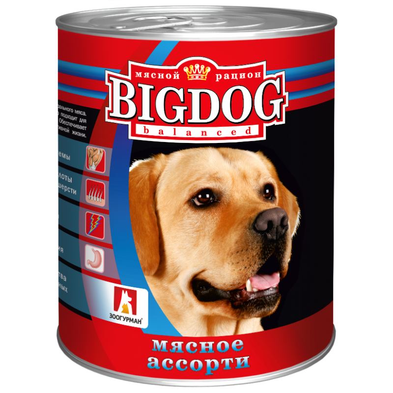 БигДог BigDog Grain line консервы для собак Мясное ассорти, 850 гр.